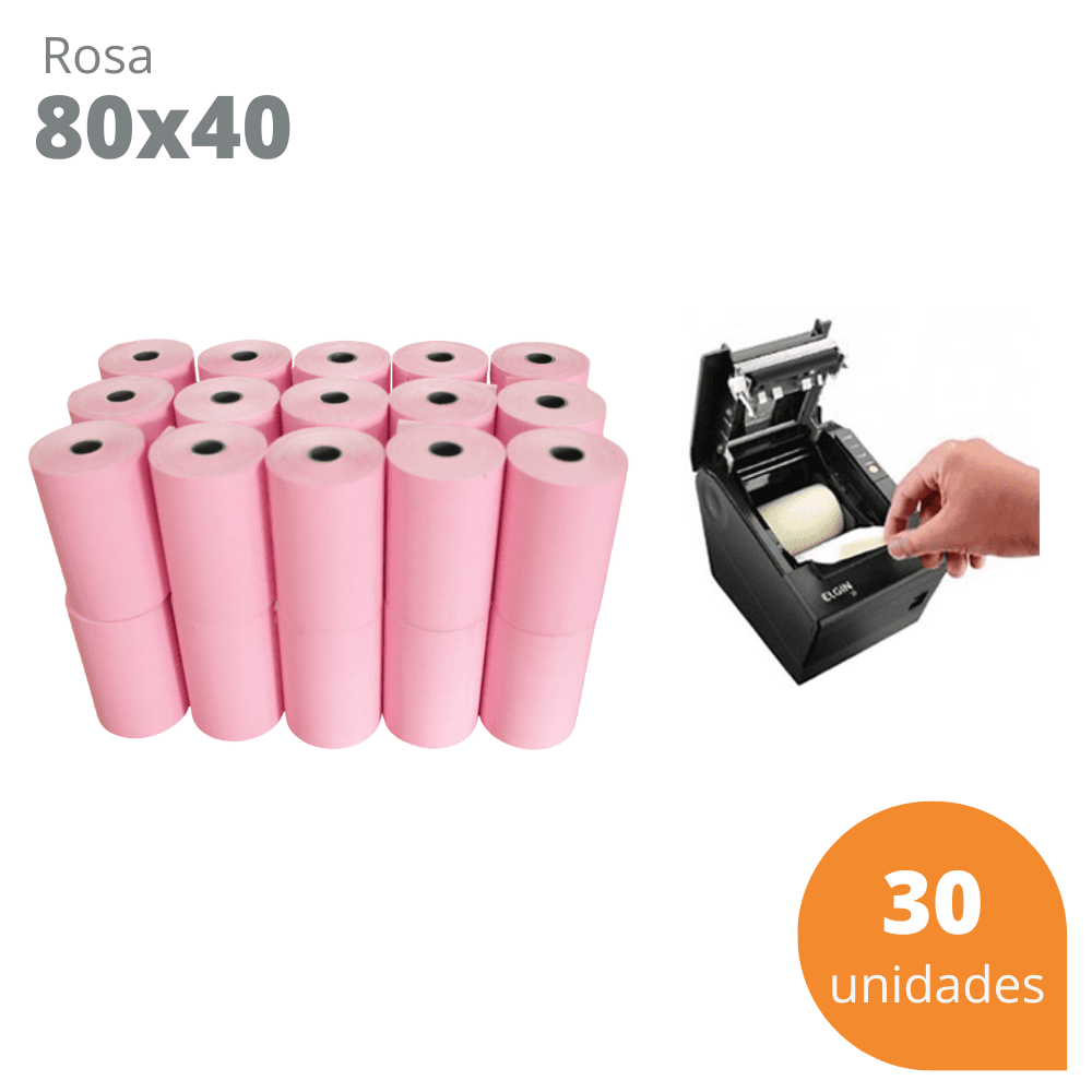 Bobina Térmica 80x40 Rosa para Cupom Fiscal PDV – Kit com 30 Unidades | Direct Paper