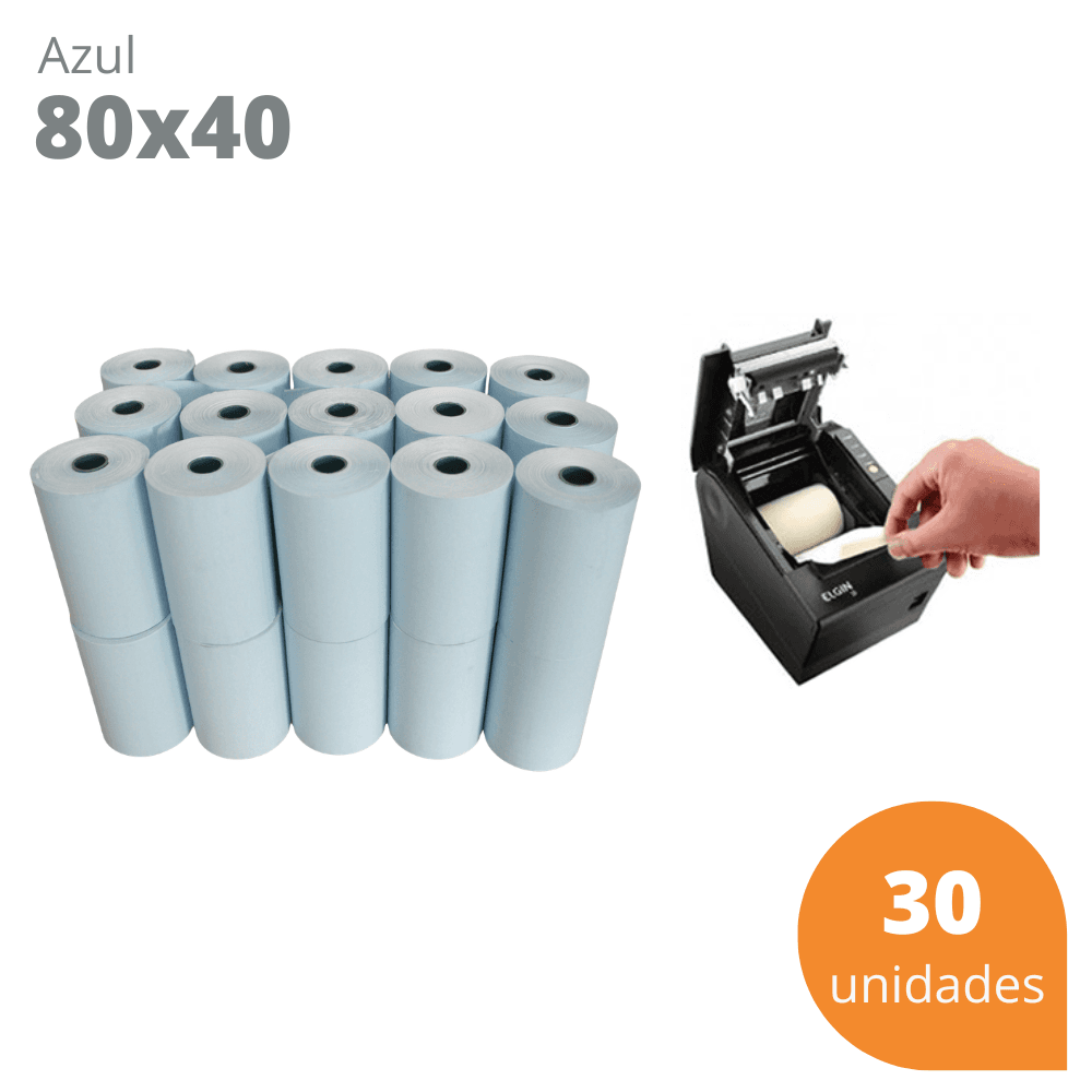 Bobina Térmica 80x40 Azul para Cupom Fiscal PDV – Kit com 30 Unidades | Direct Paper