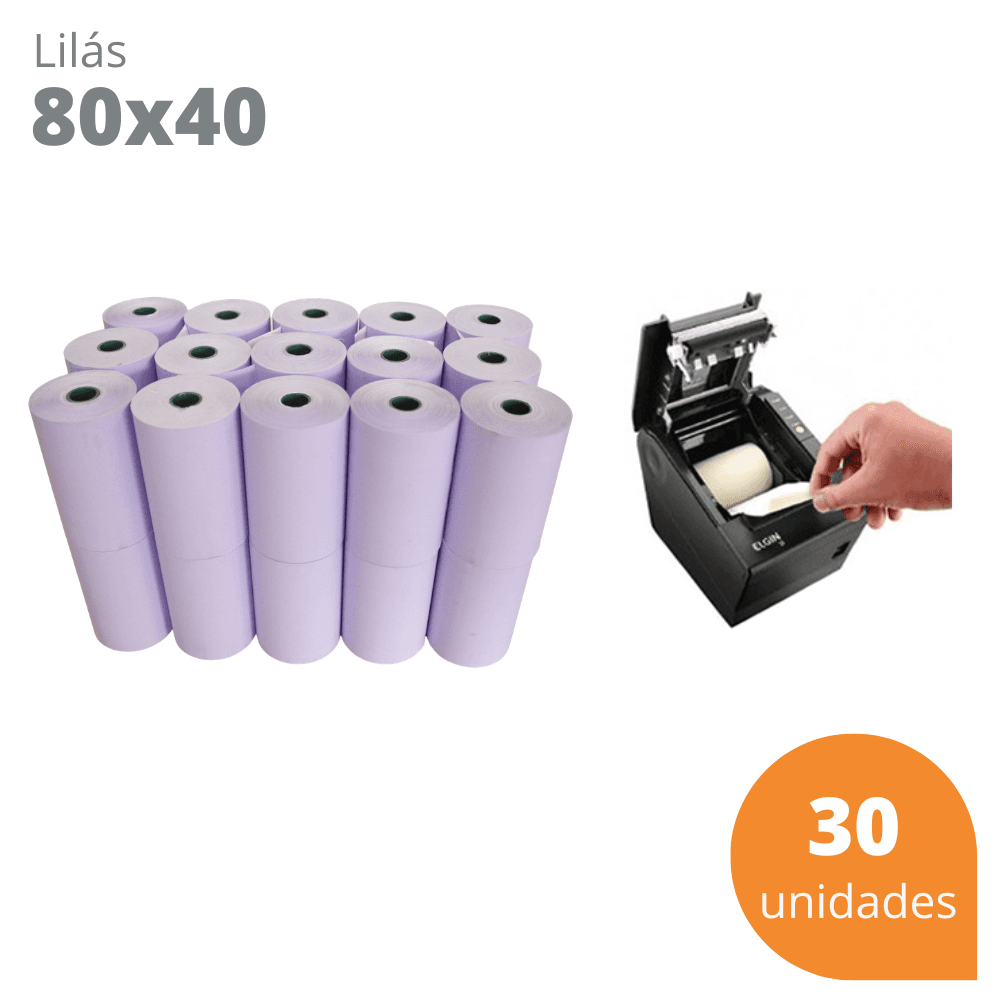 Bobina Térmica 80x40 Lilás para Cupom Fiscal PDV – Kit com 30 Unidades | Direct Paper