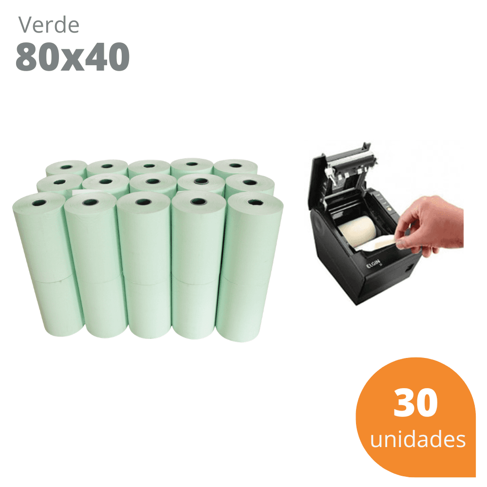 Bobina Térmica 80x40 Verde para Cupom Fiscal PDV – Kit com 30 Unidades | Direct Paper