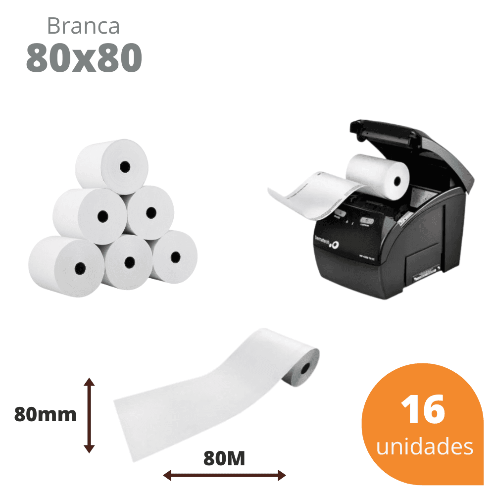 Bobina Térmica 80x80 Branca para Cupom Fiscal PDV – Kit com 16 Unidades | Direct Paper