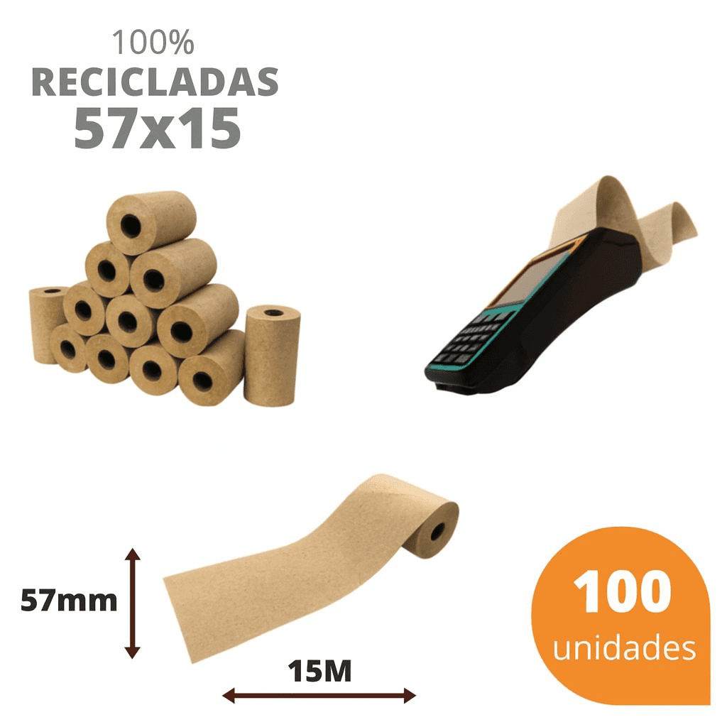 Bobina Térmica 57x15 100% Reciclada para Máquina de Cartão – Kit com 100 Unidades | Direct Paper