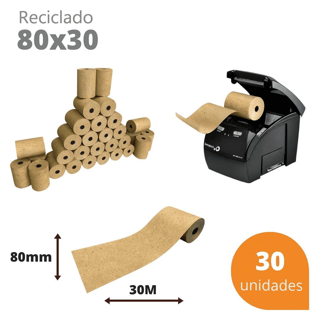 Bobina Térmica 80x30 100% Reciclada para Cupom Fiscal PDV – Kit com 30 Unidades | Direct Paper
