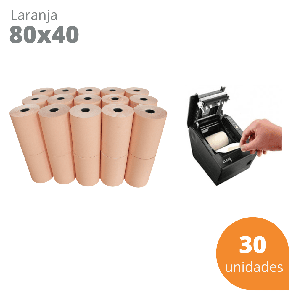 Bobina Térmica 80x40 Laranja para Cupom Fiscal PDV – Kit com 30 Unidades | Direct Paper