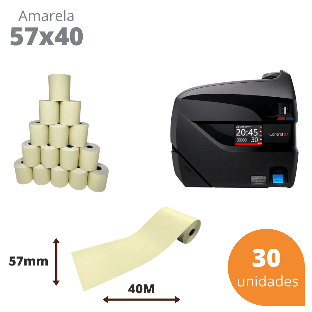 Bobina Térmica 57x40 Amarela para Relógio de Ponto – Kit com 30 Unidades | Direct Paper