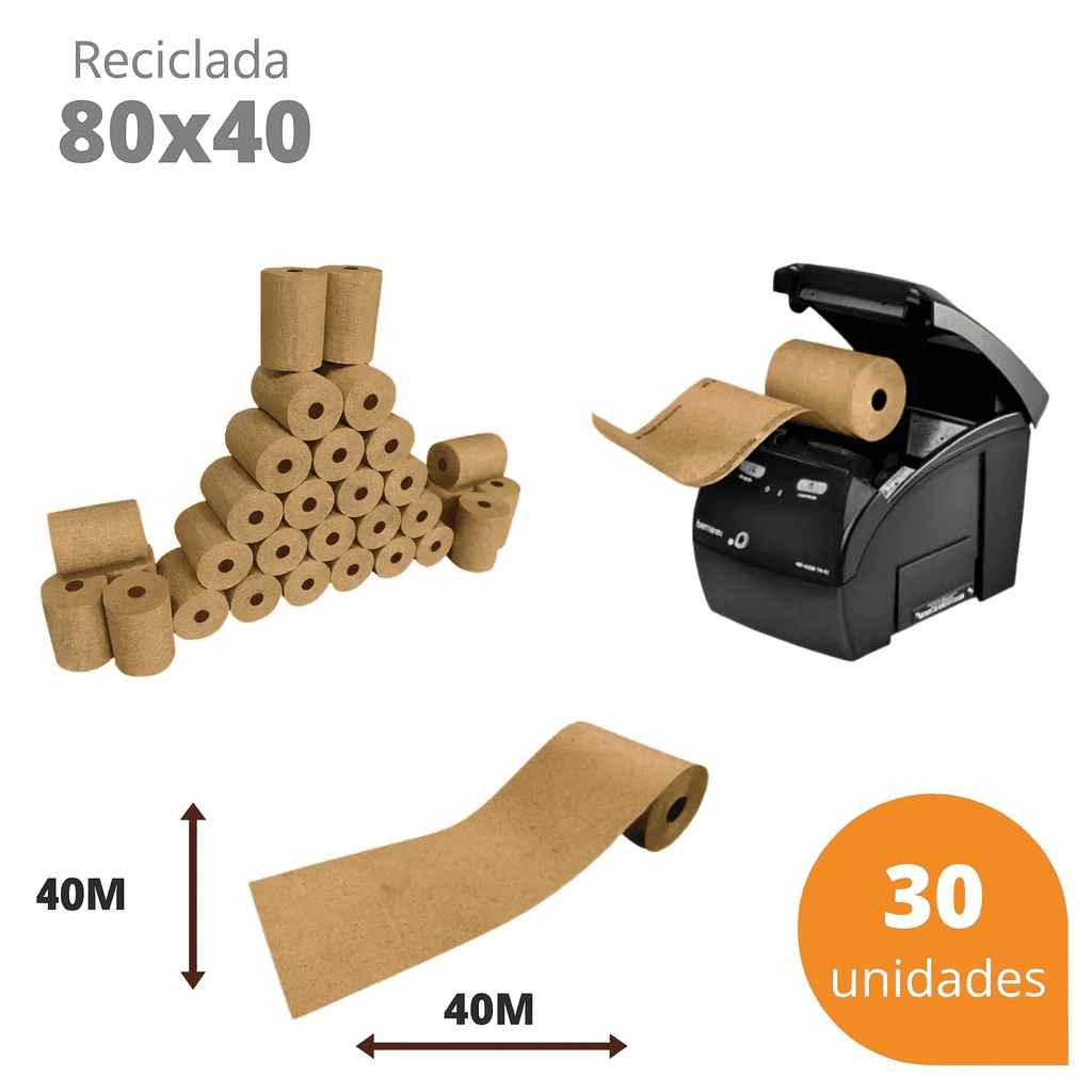 Bobina Térmica 80x40 100% Reciclada para Cupom Fiscal PDV – Kit com 30 Unidades | Direct Paper