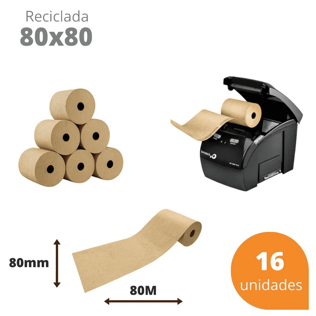 Bobina Térmica 80x80 100% Reciclada para Cupom Fiscal PDV – Kit com 16 Unidades | Direct Paper