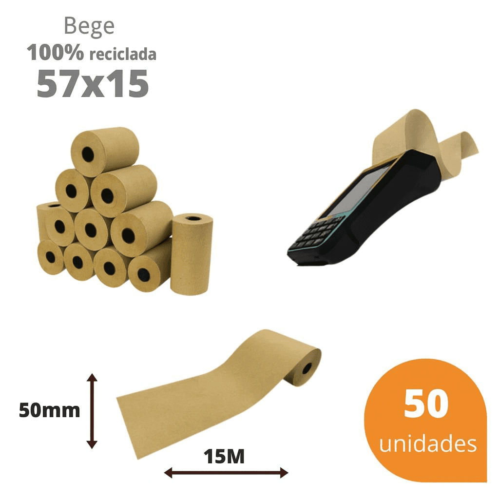 Bobina Térmica 57x15 100% Reciclada para Máquina de Cartão – Kit com 50 Unidades | Direct Paper