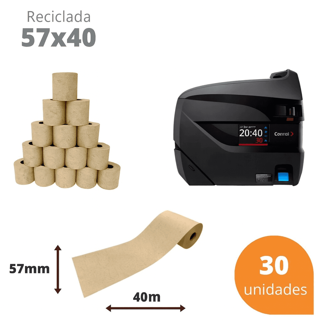 Bobina Térmica 57x40 100% Reciclada para Relógio de Ponto – Kit com 30 Unidades | Direct Paper