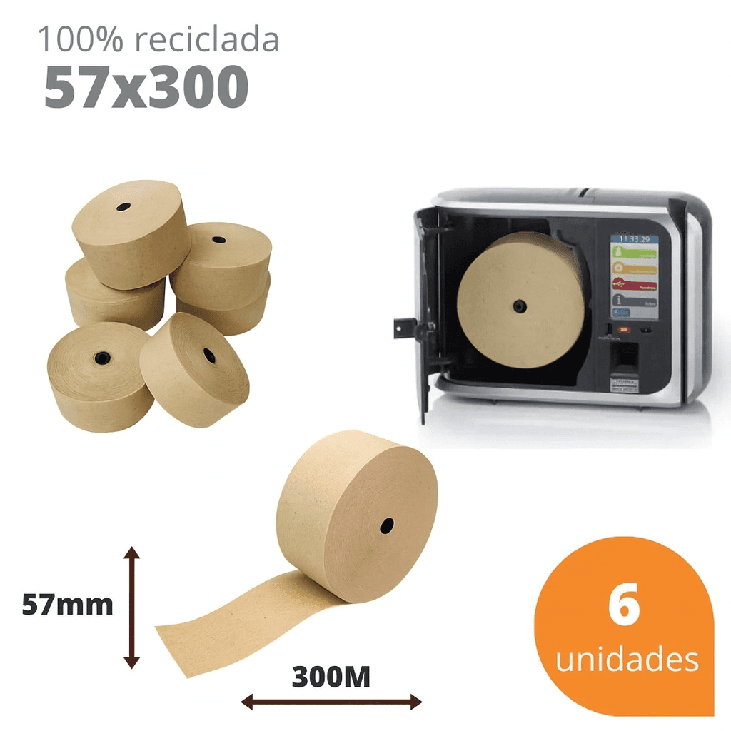 Bobina Térmica 57x300 100% Reciclada para Relógio de Ponto – Kit com 6 Unidades | Direct Paper